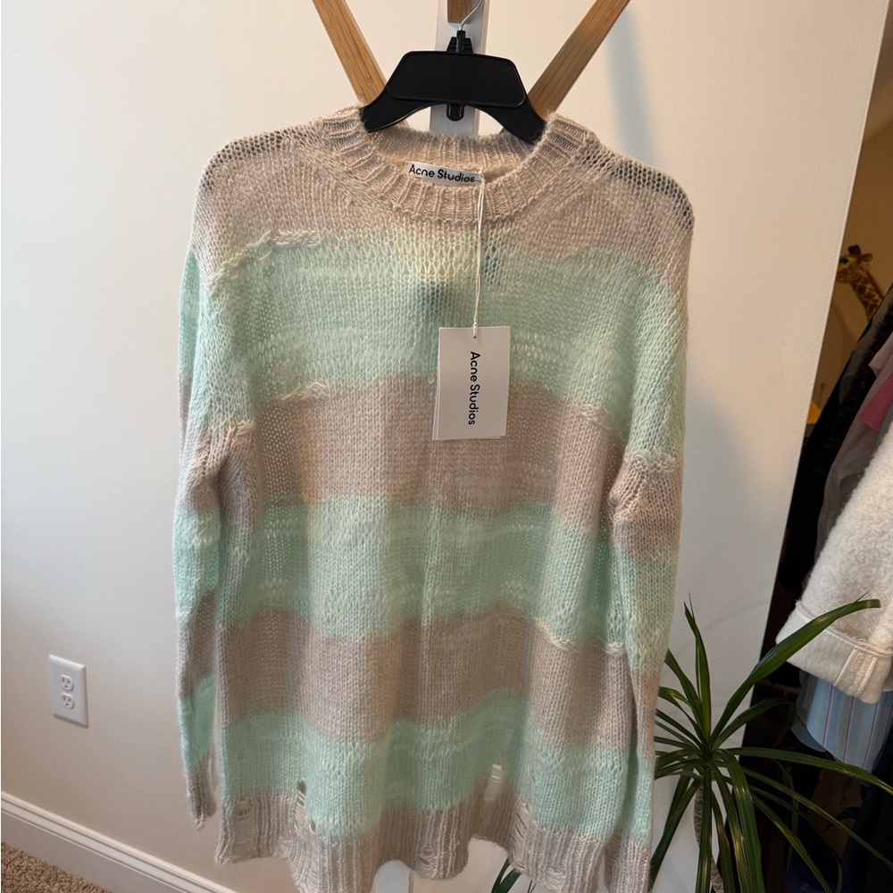 Acne Studios Pastel Green and Beige Striped Sweater